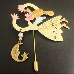 Vintage Rossi Fairy Angel Enamel Metal Stick Pin Brooch